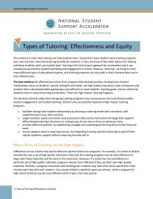 Types of Tutoring: Effectiveness and Equity